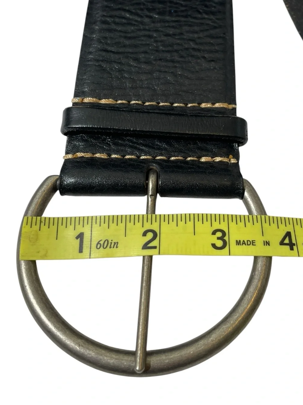 GAP Women's M Black Pebbled Leather Curved Wide Belt Silver Hoop Circle Buckle